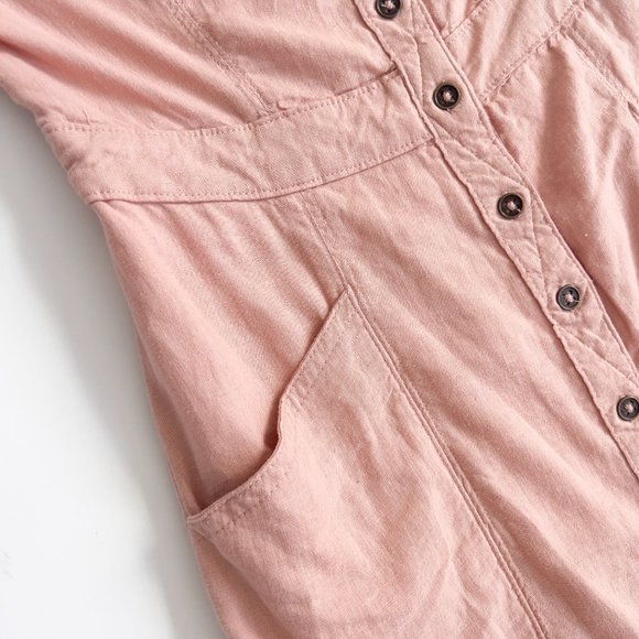 Urban Outfitters BDG | Pink Button Front Dress Linen Blend Strapless | Women's 2 - Picture 2 of 5